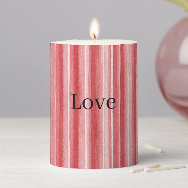 Red White Blush Pink Stripes Pillar Candle (In Situ)