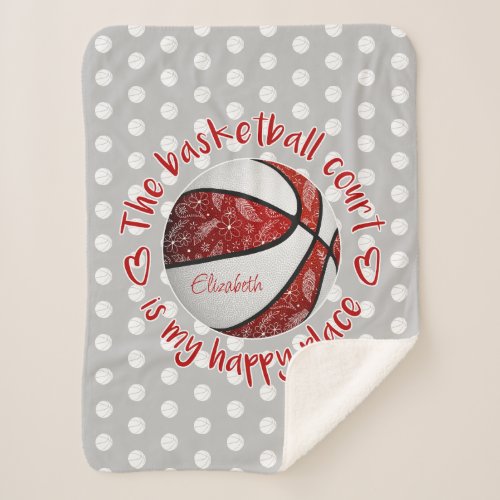 red white boho basketball court my happy place sherpa blanket