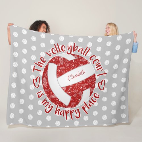 red white boho volleyball court is my happy place fleece blanket