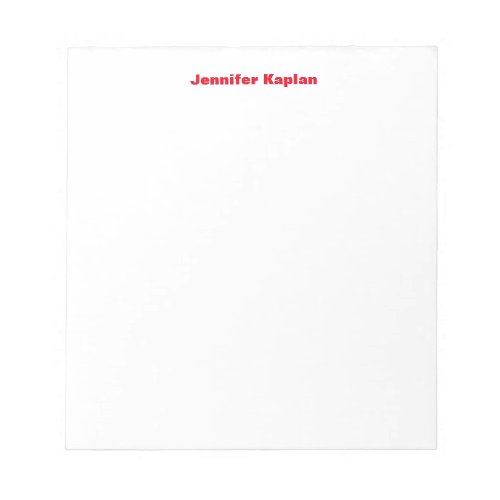 Red White Bold Plain Simple Professional Modern Notepad