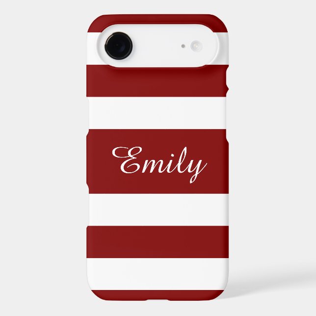 Red White Bold Stripes Personalized Name Case-Mate iPhone Case (Back)