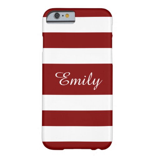 Red White Bold Stripes Personalized Name Barely There iPhone 6 Case