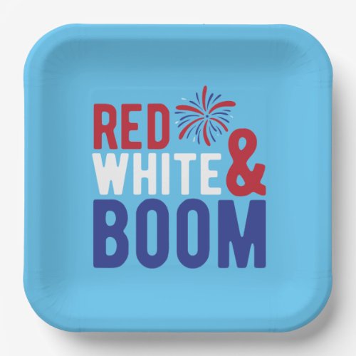 Red White  Boom 4th of July Paper Plates