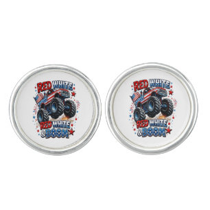 Red White Boom Monster Truck Cufflinks