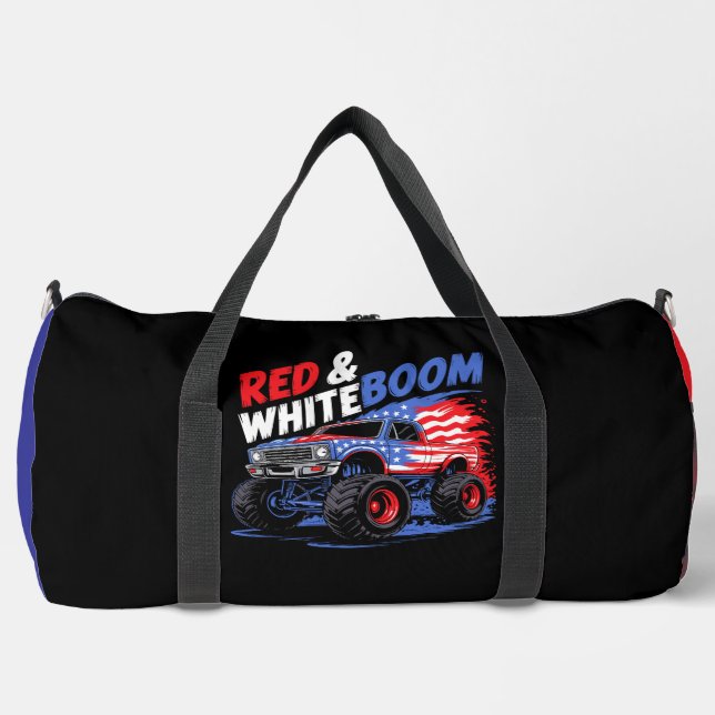 Red White Boom Monster Truck  Duffle Bag (Front)