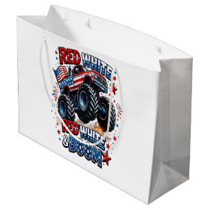 Red White Boom Monster Truck Large Gift Bag