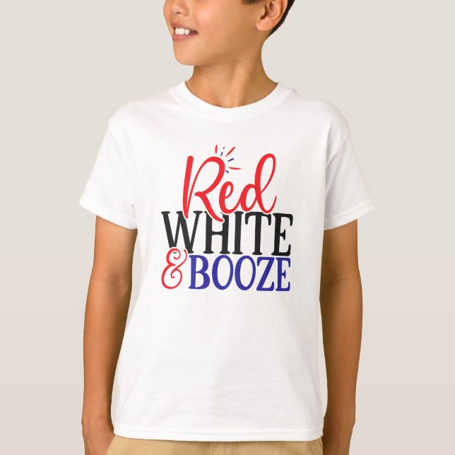 Red White Booze 4th July T-Shirt for Kids (Front)