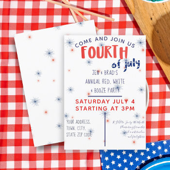 Red White & Booze Fourth July Party Invitation by watermelontree at Zazzle