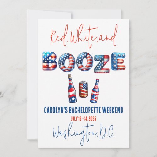 Red White  Booze Patriotic Bachelorette Party Invitation