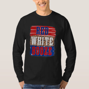 Red White & Booze Retro Leopard Happy 4th Of July  T-Shirt