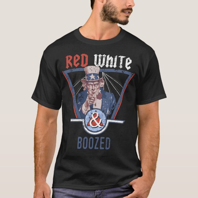 Red White Boozed Drinking Gift Funny Drinking T-Shirt (Front)