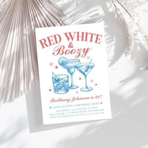 Red White Boozy 4th of July Birthday Invitation