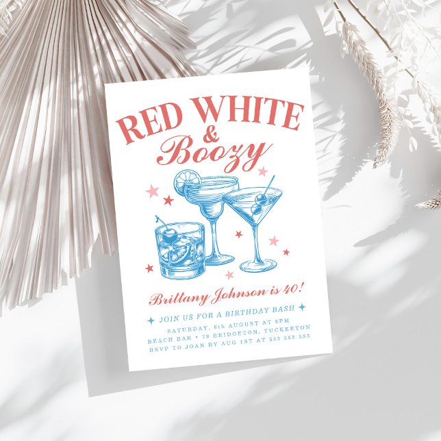 Red White Boozy 4th of July Birthday Invitation (Creator Uploaded)