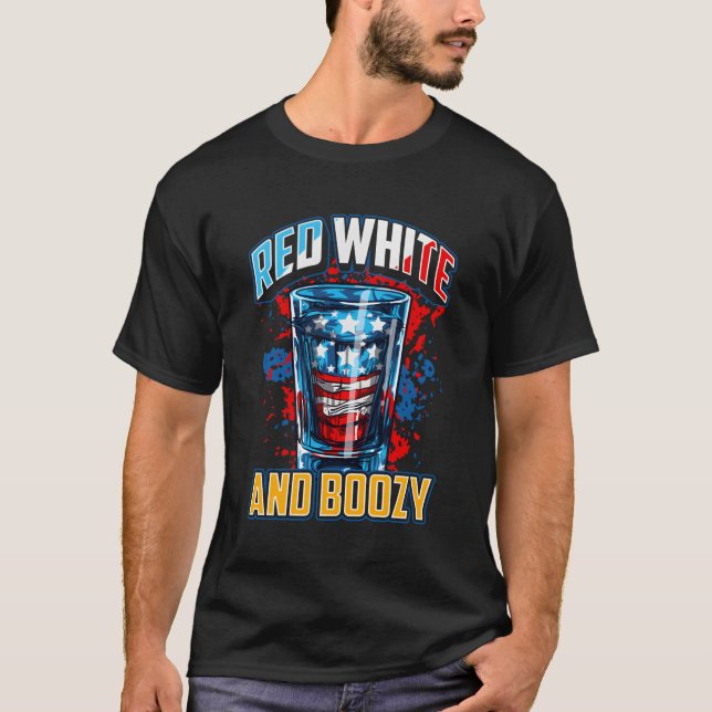 Red White Boozy Patriotic American Whiskey Drinker T-Shirt (Front)