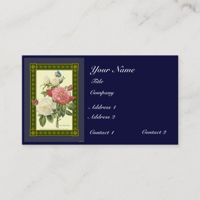Red White Botanical Roses Custom Business Cards (Front)