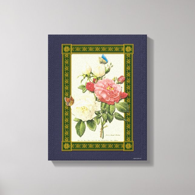 Red White Botanical Roses Wrapped Canvas Print (Front)