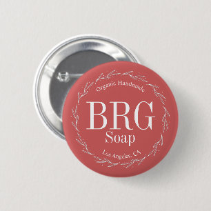 Red White Botanical Wreath Monogram Retail Store Button