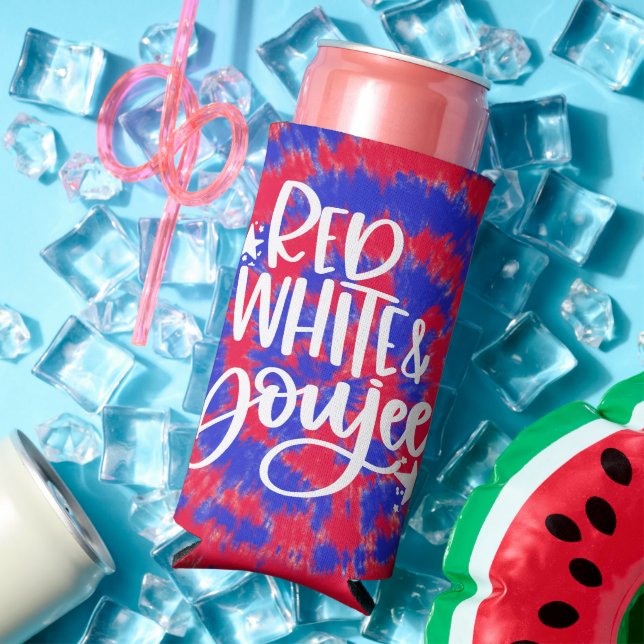 Red White Boujee 4th of July Tie Dye Bachelorette Seltzer Can Cooler (In Situ Summer)