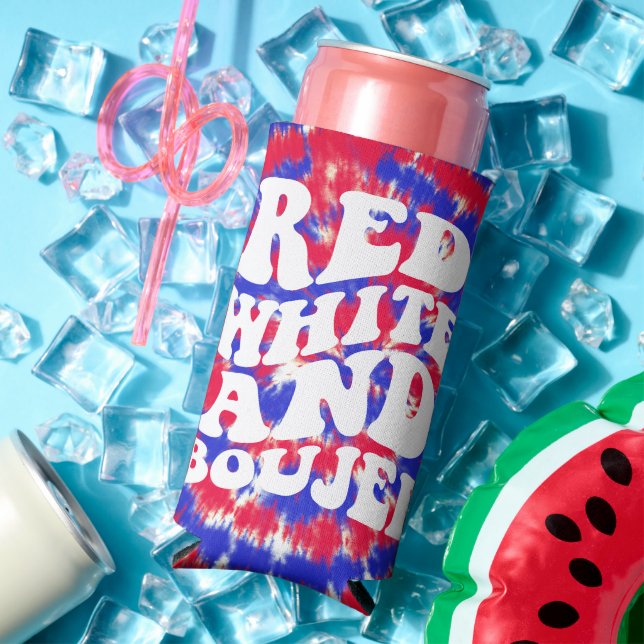 Red White Boujee America Tie Dye Bachelorette Seltzer Can Cooler (In Situ Summer)