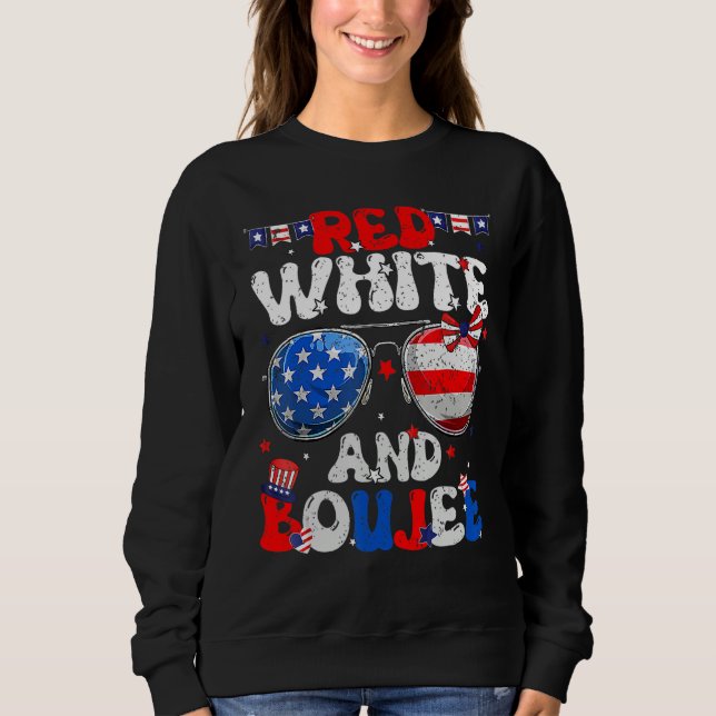 Red White & Boujee Summer Groovy Drinking 4th of J Sweatshirt (Front)
