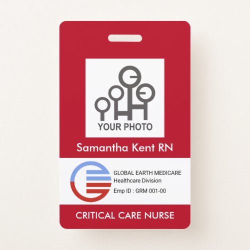 Red White Box Photo Template Staff Nurse ID Badge