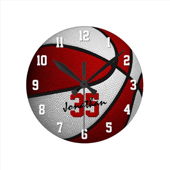 red white boys girls basketball personalized round clock