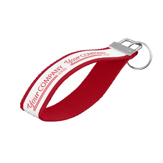 Red, White Branded Company Logo  Wrist Keychain (Angled Up)