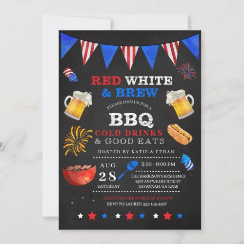 Red White  Brew 4th of July BBQ Invitation