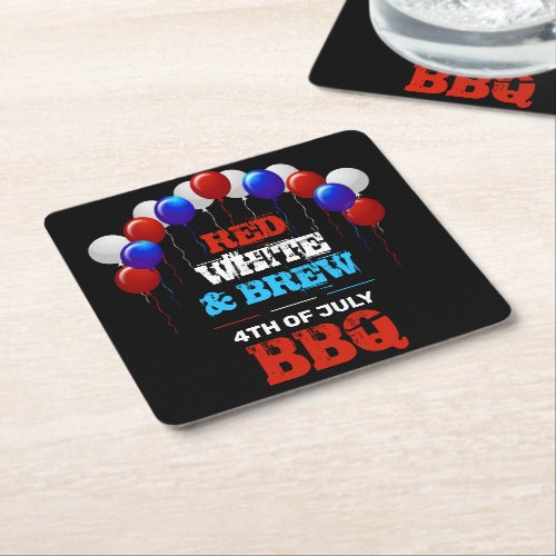 Red White  Brew 4th of July BBQ Party Square Paper Coaster