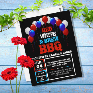 Red White & Brew BBQ 4th of July Party Invitation Postcard