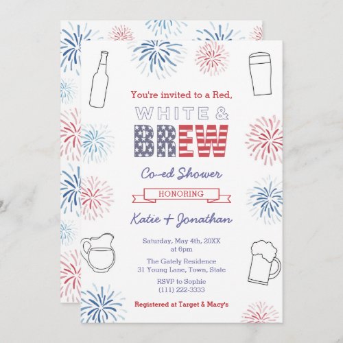 Red White  Brew Couples Wedding Shower Party Invitation