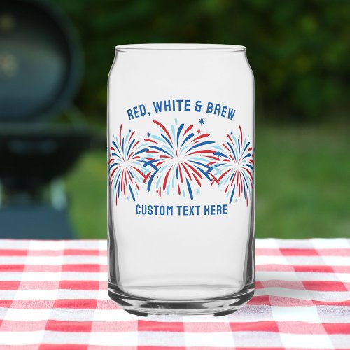 Red White  Brew Fireworks 4th Of July Beer Can Glass