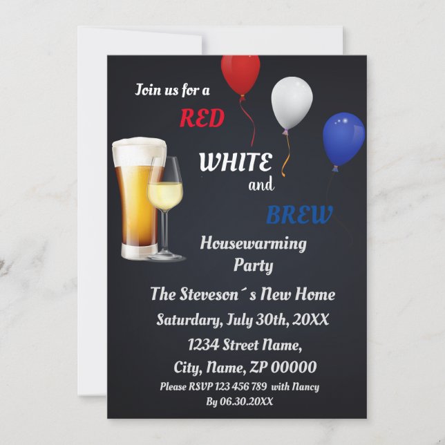 Red, White & Brew Housewarming Party Invitation (Front)