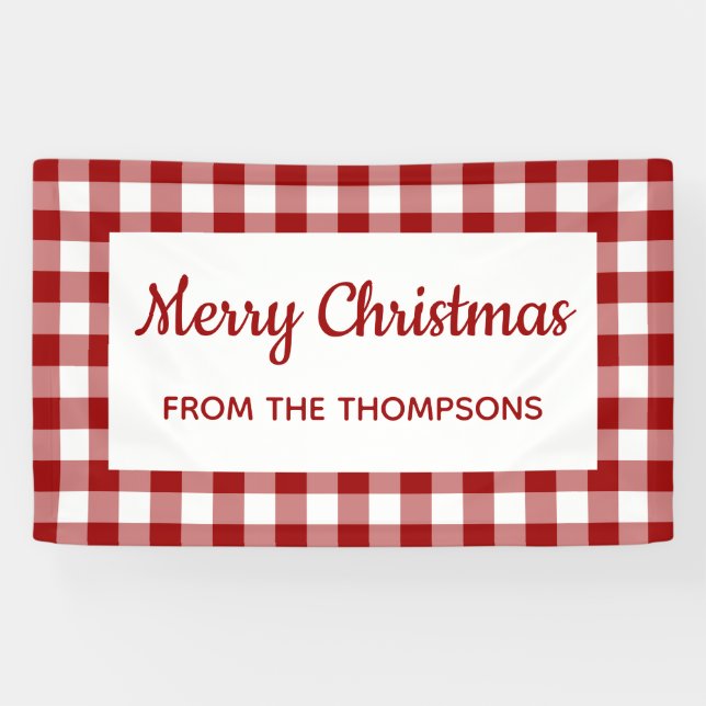 Red White Buffalo Check Christmas Party Banner (Horizontal)