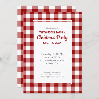 Red White Buffalo Check Christmas Party Invitation