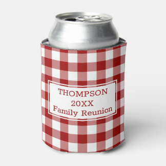 Red White Buffalo Check Custom Name Family Reunion Can Cooler