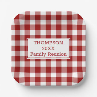 Red White Buffalo Check Family Reunion Paper Plates