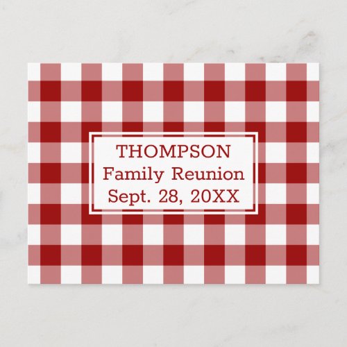 Red White Buffalo Check Name Family Reunion Party Invitation Postcard