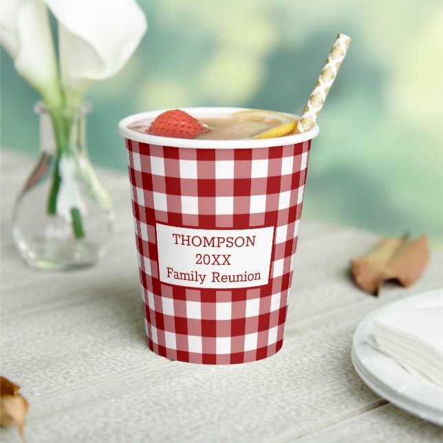 Red White Buffalo Check Your Name Family Reunion Paper Cups (Insitu)
