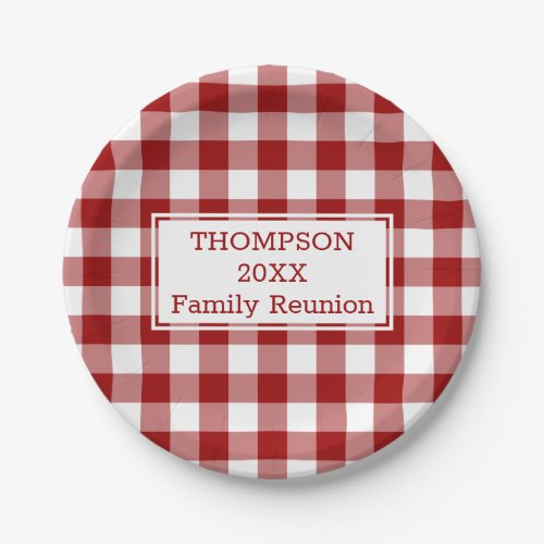 Red White Buffalo Check Your Name Family Reunion Paper Plates