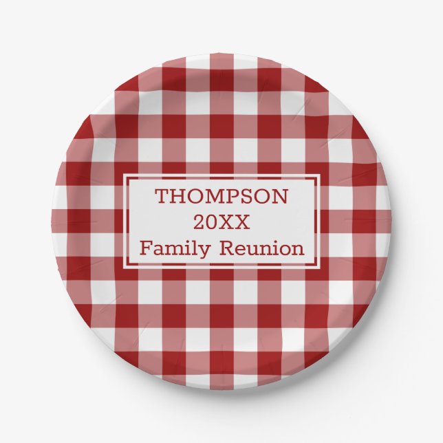 Red White Buffalo Check Your Name Family Reunion Paper Plates (Front)