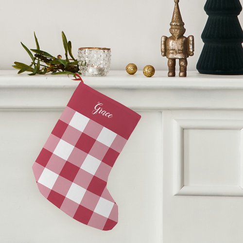 Red  White Buffalo Plaid Personalized Small Christmas Stocking