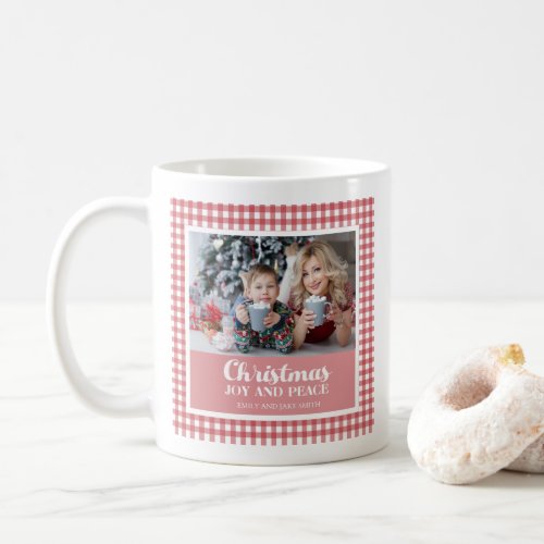 Red White Buffalo Plaid Photo Christmas Holiday Coffee Mug