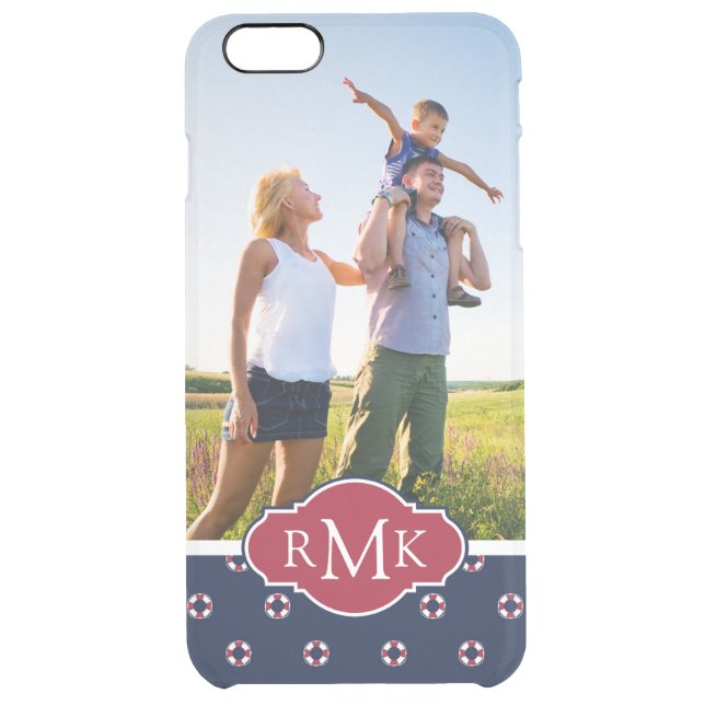 Red & White Buoy Pattern| Your Photo & Monogram Uncommon iPhone Case (Back)