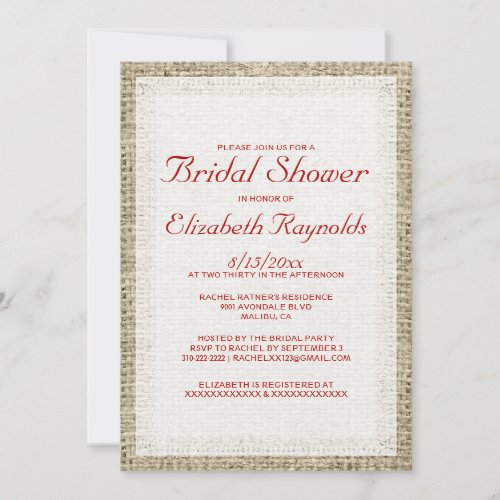 Red &amp; White Burlap Bridal Shower Invitations