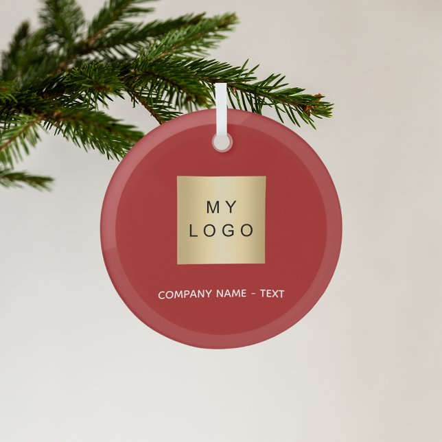 Red white business company logo glass ornament (Creator Uploaded)