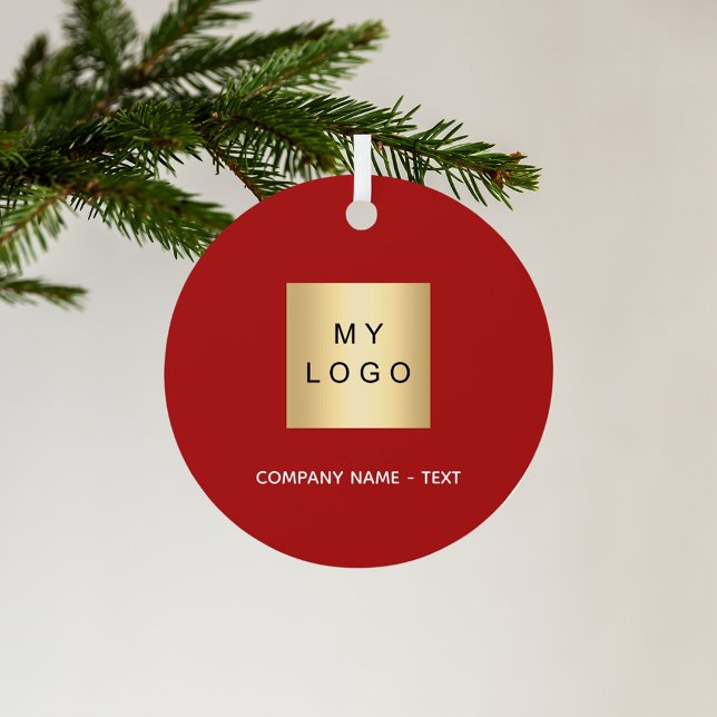 Red white business company logo metal ornament (Creator Uploaded)