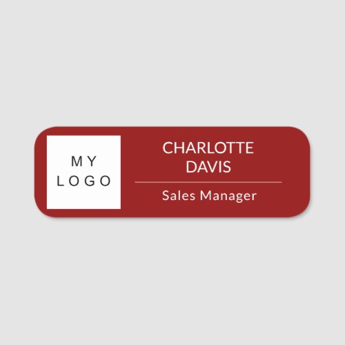 Red white business logo employee modern name tag