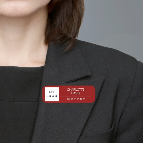 Red white business logo employee modern name tag
