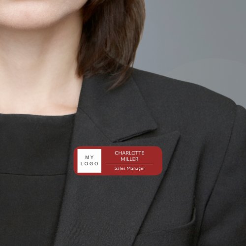 Red white business logo employee modern name tag